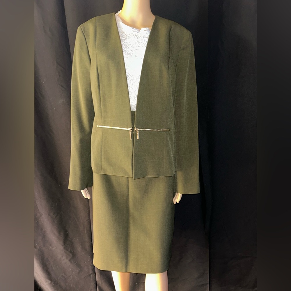 Olive Green Women's Jacket & Skirt Set